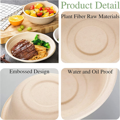 100 Pack 12 oz Disposable Paper Bowls,Heavy Duty Compostable Bowls,Natural Bagasse Bowls,Eco-friendly Paper Alternative Bowls for Parties Restaurants Catering