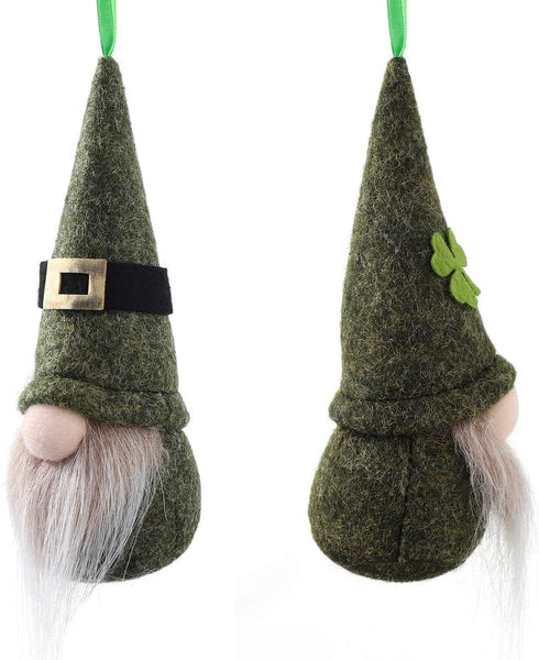 St Patrick Day Hanging Gnome Ornaments Set of 10, Irish Gnomes Handmade Leprechaun Elf Tomet DecorationsSpring Gnome Lucky Clover Hanging Ornament