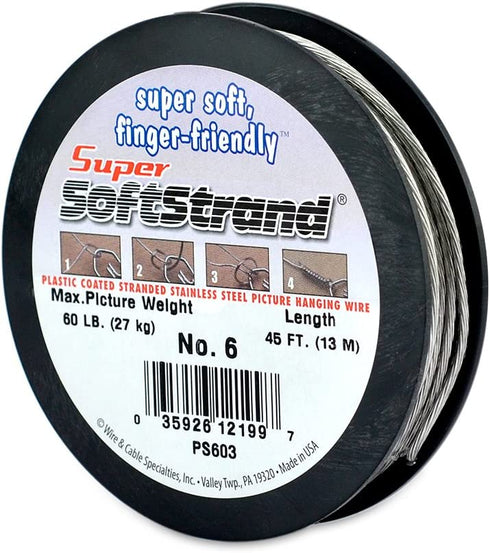 Super Softstrand, Vinyl-Coated Stranded Stainless Steel Picture Wrapping Wire, Size #6, 60 lb / 27 kg, 45 ft / 13 m