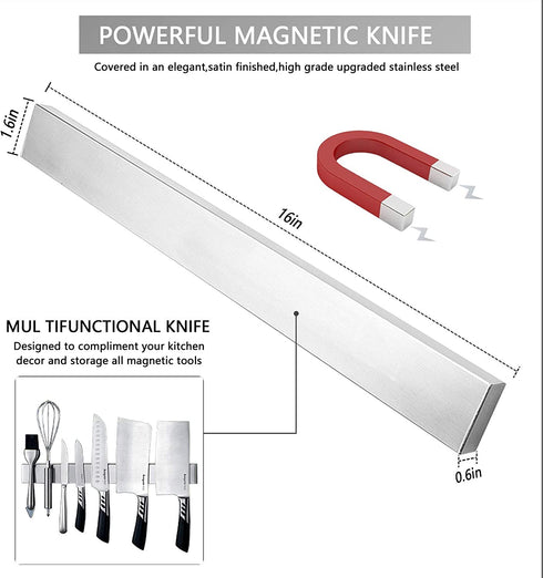 Magnetic Knife Holder for wall,16 Inch Magnetic Knife Strip Stainless Steel,Adhesive Magnetic Knife Bar for Knife Holder,Kitchen Utensil Holder,Tool Holder Strip,Home Kitchen Organizer