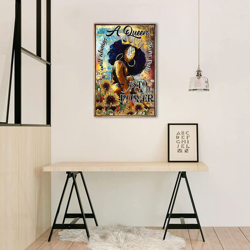 African American Wall Art Black Queen Poster African Women Portrait Poster Sunflower Black Queen Women Print Paintings Abstract Black Women Posters for Bedroom Decor 16x24 Inch Unframed