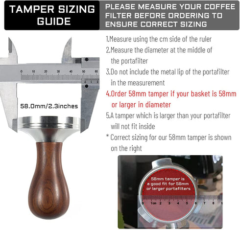 58mm Coffee Tamper Espresso Press with Tamper Mat 304 Stainless Steel Flat Base Wooden Handle for Coffee Grounds Barista Espresso Machines Accessory