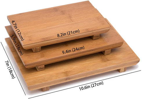 TJ Global Set of 2 Sashimi Sushi Bamboo Serving Geta Plates - Japanese Style Tableware Bamboo Sushi Board Cutting Tray (L8.2" x W4.7")