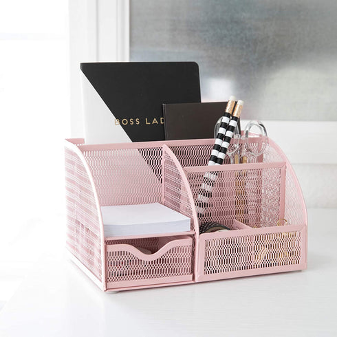 Light Pink Desk Organizer - Cute and Girly Pink Desk Accessories - Office Storage for Girls and Women - Paper Storage and Office Supply Storage - Home Office