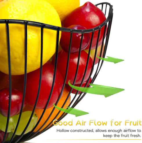 DMAR Wire Fruit Basket Black Fruit Bowl for Kitchen Counter Wave Fruit Basket Serving Bowl Wire Fruit Dish for Fruits and Veggies