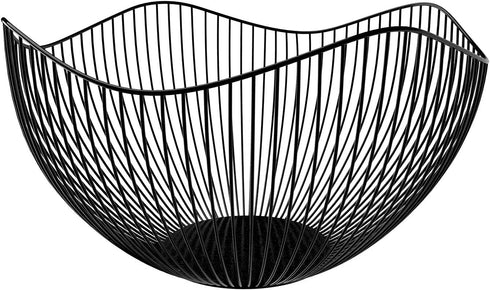 DMAR Wire Fruit Basket Black Fruit Bowl for Kitchen Counter Wave Fruit Basket Serving Bowl Wire Fruit Dish for Fruits and Veggies