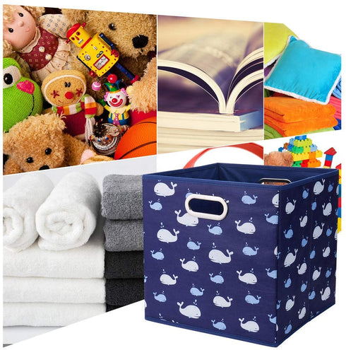 13 inch Collapsible Storage Cubes Bins Fabric Storage Boxes Blue Foldable Cube Inserts Storage White Whale Folding Cloth Storage Baskets Drawer Organizer ,QY-SC04-3