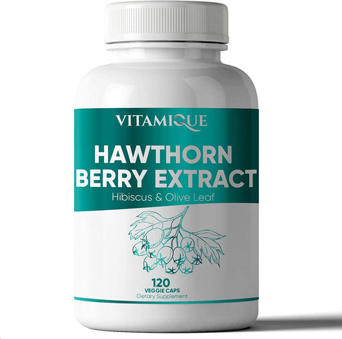 Hawthorn Berry Extract Hibiscus Olive Leaf Blend 450mg per serving, Heart Health High Blood Pressure Support Supplement Powerful Antioxidant,120 Veg Caps 4 Month Supply, Hawthorne Berry Capsules Vegan