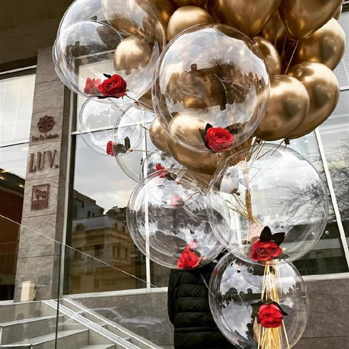 HappyBoom 10-Pack 20" Big Transparent Bobo Balloons - Large Clear PVC Bubble Balloons for Birthday, Bridal Shower, Centerpieces, Party Christmas, LED Decorations, Indoor and Outdoor Decoration.