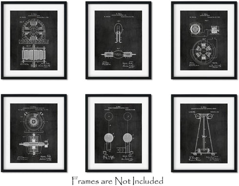 Nikola Tesla Wall Art Patent Prints (8"x10") Set of 6 - Engineer Gifts - Geek Home Decor