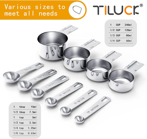 TILUCK Stainless Steel Measuring Cups & Spoons Set, Cups and Spoons,Kitchen Gadgets for Cooking & Baking (4+6)
