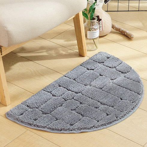 w5bhj88 Half Moon Entrance Door Mat, Semi Circle Non-Slip Bath Mat, Super Absorbent Microfiber Shaggy Pile Rug Soft Touch Carpet Shower Rug for Home Bathroom Bedroom(40x68CM,Grey)