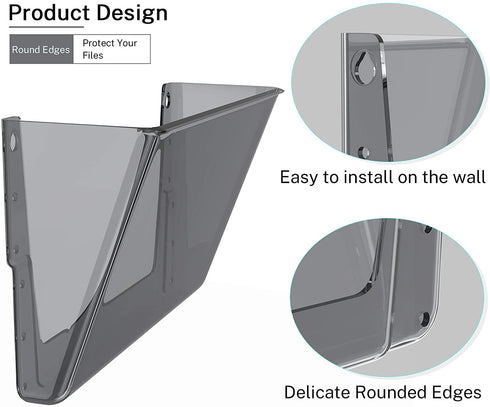 MaxGear Acrylic File Holder Wall Organizer 6 Pockets Hanging File Organizers Wall Mounted Paper Organizer Holders Wall Bins for Office and Home, Smoke, 13x4x7 inches
