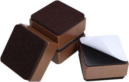 Ezprotekt 4 Pack Furniture Risers Solid Steel Bed Riser Sofa Lift,Adds 1.2" Height to Heavy Furniture or Beds Self-Adhesive Furniture Chair Table Riser Heavy Duty Supports 20,000 lbs(Square, Brown)