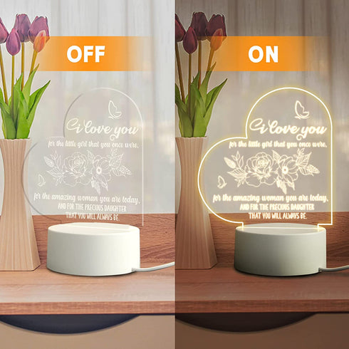 Daughter Gifts from Mom Engraved Night Light, Birthday Gifts for Daughter Acrylic Night Lamps, Valentine's Day Graduation Birthday Gifts for Daughter (Heart)