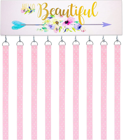 Hair Bow Holders for Girls Hair Bows Jewelry Organizer, Wood Wall Mount Jewelry Holder, Hanging Jewelry Storage Hanger with 9 Hooks, 9 Hair Bow Holders for Girl (Beautiful Style)