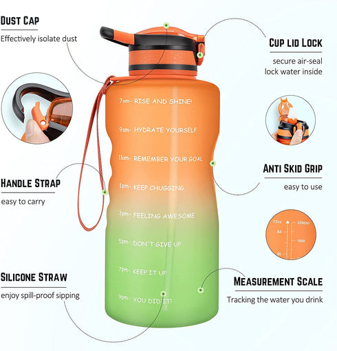 Gusgopo Large Half Gallon/64oz Motivational Water Bottle with Time Marker & Straw, Leakproof Tritan BPA Free Water Jug, Ensure You Drink Enough Water Daily for Fitness,Gym and Outdoor Sports