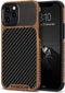 TENDLIN Compatible with iPhone 12 Pro Max Case Wood Grain with Carbon Fiber Texture Design Leather Hybrid Case Black