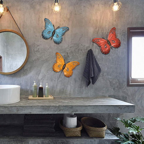 Juegoal Metal Butterfly Wall Art, Inspirational Wall Decor Sculpture Hanging for Indoor and Outdoor, 3 Pack
