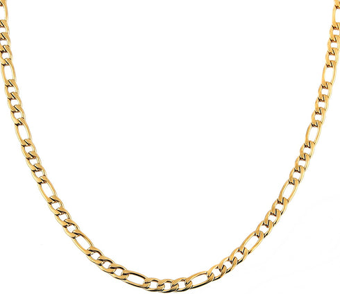 HZMAN Men Women 24k Real Gold Plated Figaro Chain Stainless Steel Necklace, Wide 3mm 5mm 7mm 9mm