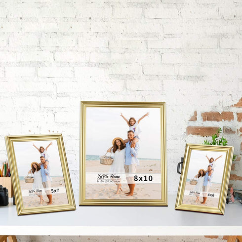 LaVie Home 8x10 Picture Frames(3 Pack, Gold)Wall or Tabletop Display, Graceful Beveled Detail Design Photo frames with High Definition Glass, Perfect for Home Decor, Set of 3 Basic Collection