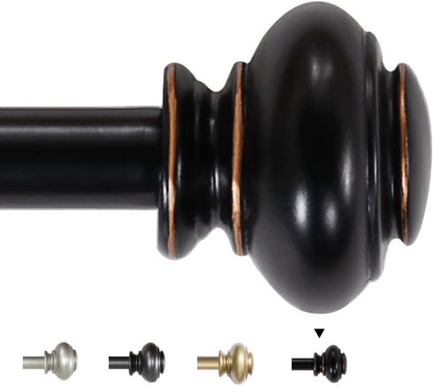 H.VERSAILTEX Window Curtain Rods for Windows 28 to 48 Inches Adjustable Decorative 3/4 Inch Diameter Single Window Curtain Rod Set with Classic Finials, Black with Antique Bronze Finishing