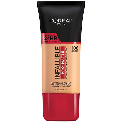 L'Oreal Paris Infallible Pro-Matte Liquid Longwear Foundation Makeup, 106 Sun Beige, 1 fl; oz.