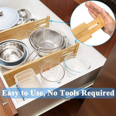 Drawer Dividers 4 Pack Bamboo Kitchen Drawer Organizer Adjustable Expandable Separators from 17.5 To 22.25 Inches with Spring for Kitchen Cabinet Utensil Drawer Closet Baby Drawer Bookshelf