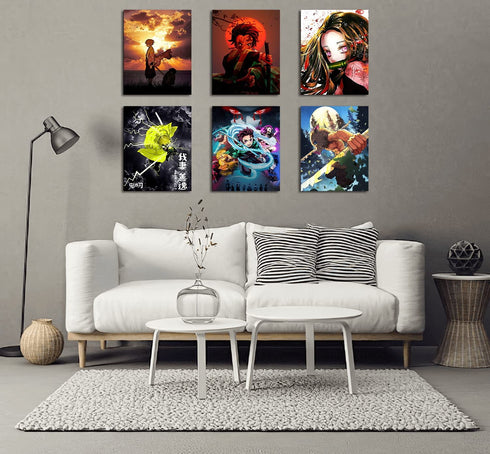 Anime Posters Demon Slayer Poster Canvas Wall Art Pieces - HD Print Painting Living Room Decor Bedroom Club Boys Room Decor Gifts Set of 6 Unframed 8X10in