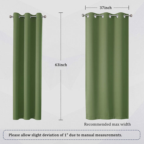 Sage Green Curtains with Grommet Solid Blackout for Bedroom 63 Inch Length Thermal Insulated Blackout Room Darkening Curtains Drapes 42 x 63 Inches Long