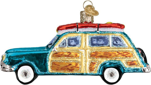 Old World Christmas Beach Gifts Glass Blown Ornaments for Christmas Tree Surfs Up Wagon