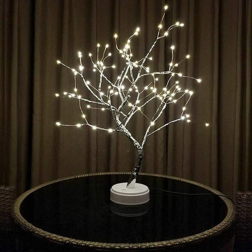 Lxcom Lighting LED Branch Lights 108 LEDs New Silver Copper Wire Tree Branches LED Bonsai Table Tree Lighted USB Battery Operated with Touch Switch Decorative Desk Lamp for Home Decor (Daylight White)