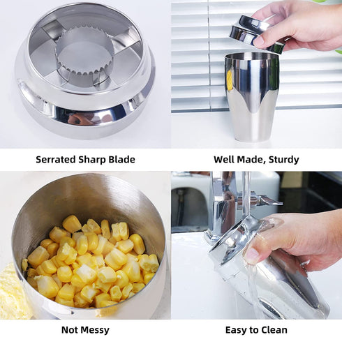Newness Corn Stripper Cutter, Cob Kernels Peeler with Cup, Quickly Remove Kernels from The Cob, No Splatters or Mess, 304 Stainless Steel Corn Thresher Stripper Tool with Serrated Sharp Blade