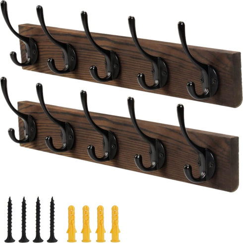 Coat Rack Wall Mount, POZEAN 2 Pack Hat Rack with 10 Wall Hooks Coat Hooks, Wall Coat Racks with Hooks for Hanging Coats, Hats, Jacket, Bags, Scarf, Keys