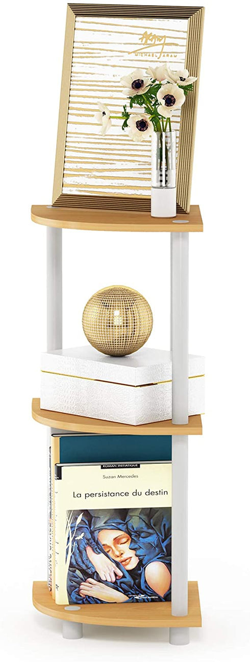 Furinno Turn-N-Tube 3-Tier Corner Display Rack Multipurpose Shelving Unit, Beech/White, Model:12077BE/WH