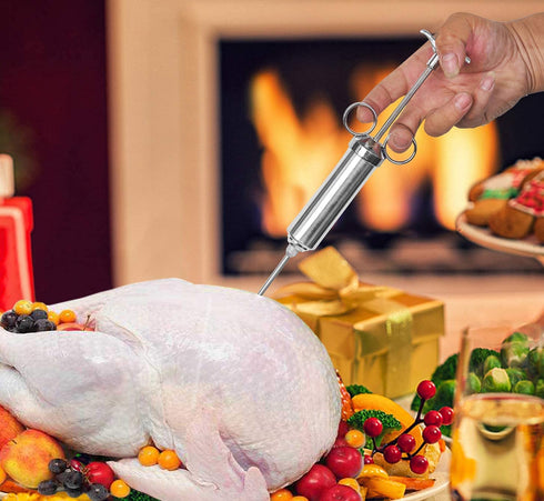 Marinade Injector Syringe and Brushes Set, Meat Injector Syringe with 3 Professional Marinade Injector Needles, Creates Tender Meat & Poultry Flavors, for BBQ Grill Smoker & Turkey & Brisket