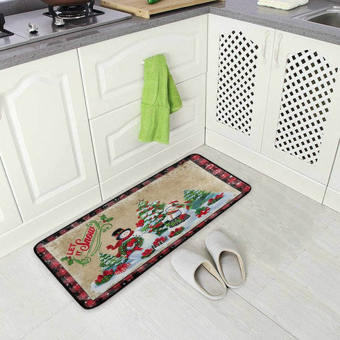 Winter Snowman Kitchen Rug Christmas Tree Gift Plaid Floor Comfort Mats Bath Rugs Entryway Welcome Non Slip Area Rug for Bedroom Living Room Doormats Home Decor 39" X 20"