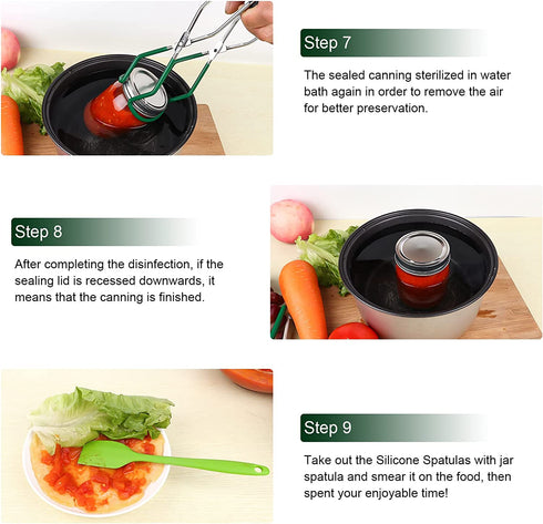 Canning Supplies Starter Kit, 8 Piece Set, Canning Tools and Accessories with Jar Funnel, Jar Lifter, Kitchen Tongs, Magnetic Lid Lifter, Jar Wrench, Silicone Spatulas, Bubble Popper, Label, Green