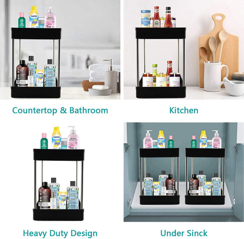Under Sink Organizer Under Bathroom Sink Storage 2 Tier Organizer Under Sink Shelf Organizer Black Countertop Storage Shelf With Hooks Under Cabinet Shelf Organizer Bathroom Kitchen