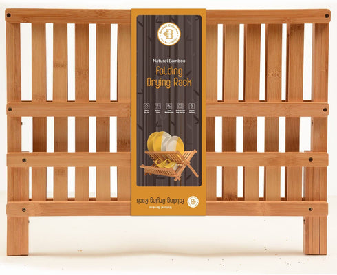 Collapsible Dish Drying Rack - Bamboo 2-Tier Dish Drainer Kitchen Plate Rack for Kitchen Countertop - Foldable & Compact for Space-Saving Storage