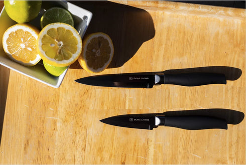 Dura Living 2-Piece Kitchen Knife Set - Nonstick Titanium Plated Stainless Steel Ultra Sharp 5 Inch Utility , 3.5 Inch Paring Multipurpose Cooking Knives With Matching Blade Guards