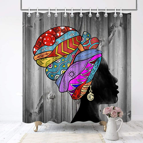 African American Woman Pretty Girl Shower Curtain Polyester Fabric Shower Curtain 72 X72 inch with Hooks Waterproof African Shower Curtains for Bathroom Durable Afro Lady Shower Curtain
