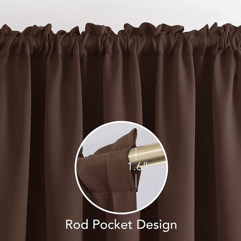 Deconovo Chocolate Rod Pocket Curtain Panel, 38 x 45 Inch, Thermal Insulated Blackout Curtains for Living Room, 2 Panels