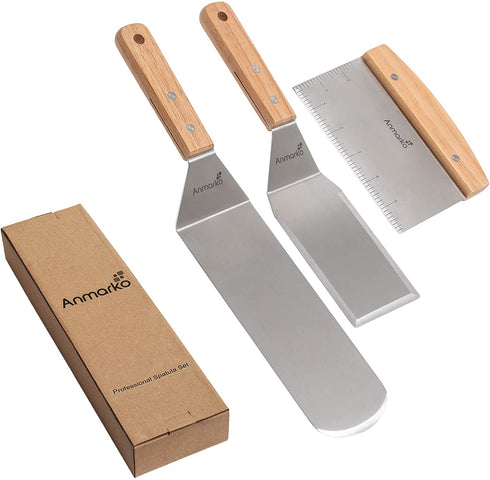 Professional Metal Spatula Set - Stainless Steel Spatula and Griddle Scraper - Heavy Spatula Griddle Accessories Great for Cast Iron Griddle BBQ Flat Top Grill - Commercial Grade