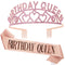 Birthday Crowns for Women, Didder Birthday Queen Rhinestone Tiara & Sash Kit, Rose Gold Birthday Tiaras and Crowns for Women Birthday Girl Crown Princess Crown Glitter Birthday Sash 21st Gifts Party
