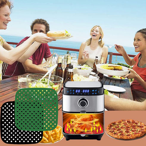3 PCS Reusable Air Fryer Liners,Square Air Fryer Silicone Liners for Air Fryer Basket,Non-Stick Air Fryer Accessories Basket Mats Replacement for Parchment Paper, BPA Free. (Black Red Green, 8.5 in)