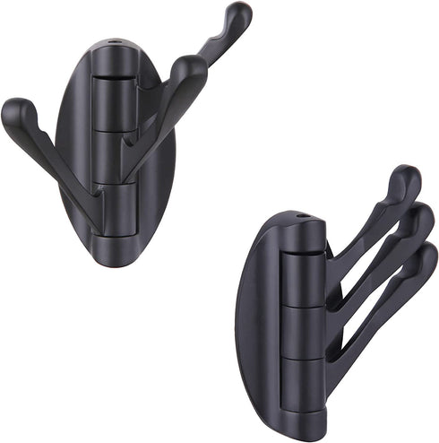 Towel Hook Matte Black 2 PCS, Angle Simple Metal Swivel Folding Robe Hook, Hand Towel Holder, Heavy Duty Clothes Hanger for Bathroom RV Wall Mount