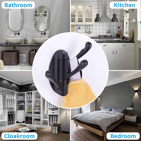 Towel Hook Matte Black 2 PCS, Angle Simple Metal Swivel Folding Robe Hook, Hand Towel Holder, Heavy Duty Clothes Hanger for Bathroom RV Wall Mount