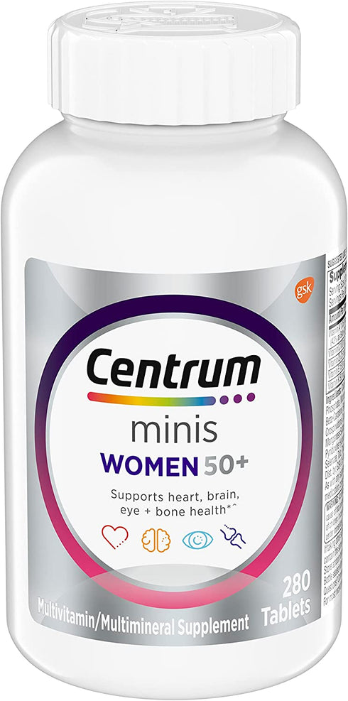 Centrum Minis Silver Women's Multivitamin for Women 50 Plus, Multimineral Supplement with Vitamin D3, B Vitamins, Non-GMO Ingredients, Supports Memory and Cognition in Older Adults - 280 Ct