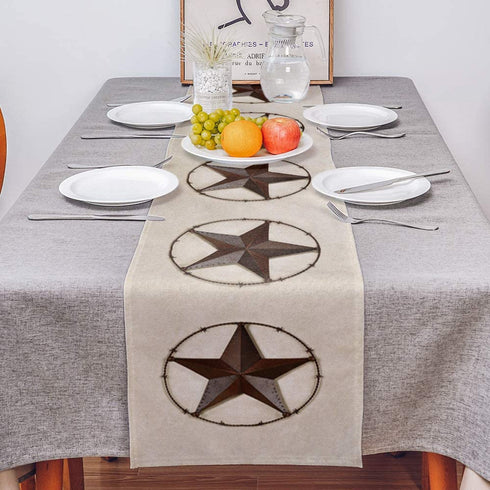 Texas Western Star Rustic Table Runner-Cotton linen-Long 90 inche Barn Star Dresser Scarves,Kitchen Coffee/Dining Farmhouse Cowboy Tablerunner for Country Home Living Room,Holiday Dinner Scarf Decor